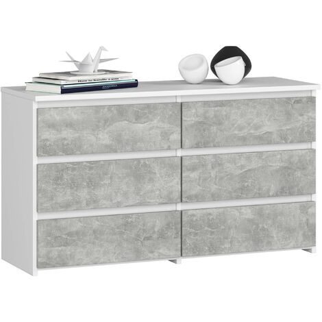 Kommode AKORD CL100 Weiß 100 cm 6 Schubladen Front Beton B100 x H57 x T35 cm
