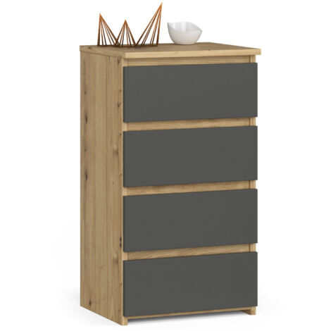 Kommode AKORD CL4 Eiche Artisan 40 cm 4 Schubladen Front Graphitgrau B40 x H74 x T35 cm