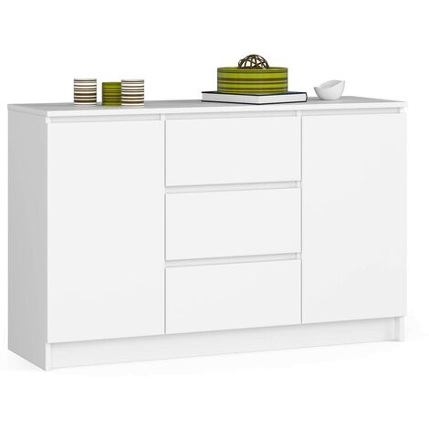 Kommode AKORD K016 Weiß 120 cm 2 Türen 3 Schubladen 4 Ebenen B120 x H77 x T40 cm