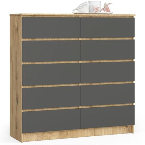 Kommode AKORD K120 Eiche Artisan 120 cm 10 Schubladen Front Graphitgrau B120 x H121 x T40 cm