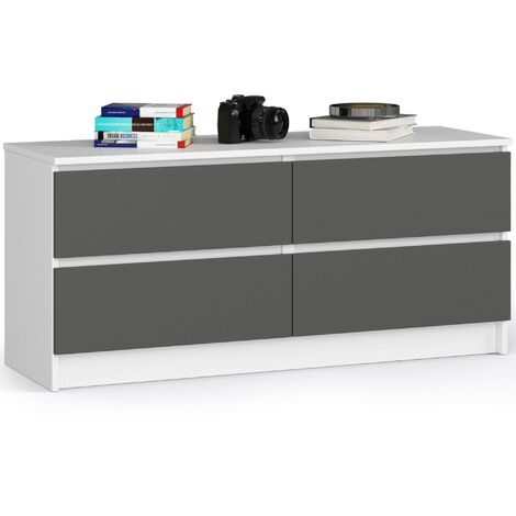 Kommode AKORD K120 Weiß 120 cm 4 Schubladen Front Graphitgrau B120 x H55 x T40 cm