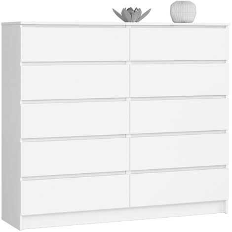 Kommode AKORD K140 Weiß 138 cm 10 Schubladen B138 x H121 x T40 cm