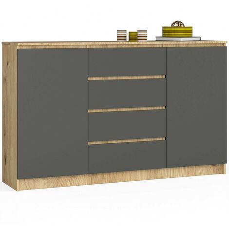 Kommode AKORD K160 Eiche Artisan 160 cm 2 Türen 4 Schubladen 4 Ebenen Front Graphitgrau B160 x H99 x T40 cm