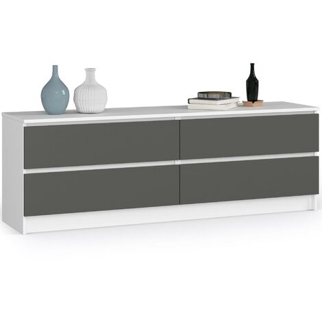 Kommode AKORD K160 Weiß 160 cm 4 Schubladen Front Graphitgrau B160 x H55 x T40 cm