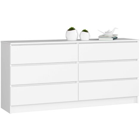 Kommode AKORD K160 Weiß 160 cm 6 Schubladen B160 x H77 x T40 cm