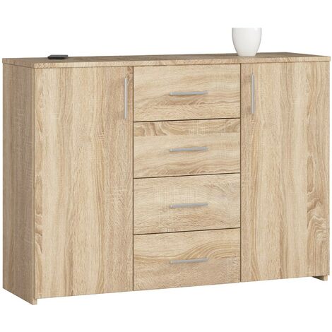 Kommode AKORD K45 Sonoma-Eiche 110 cm 2 Türen 4 Schubladen 4 Ebenen B110 x H80 x T35 cm