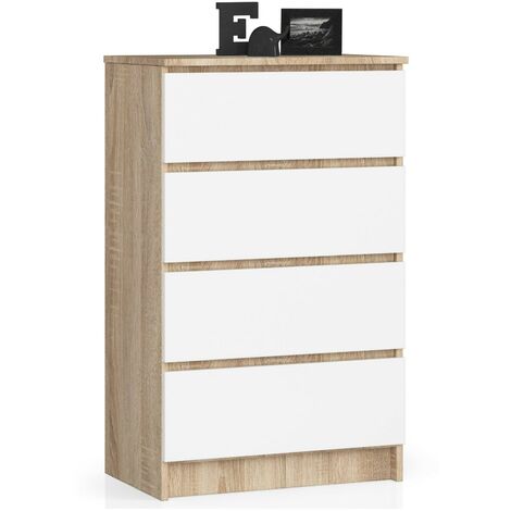 Kommode AKORD K60 Sonoma-Eiche 60 cm 4 Schubladen Front Weiß B60 x H99 x T40 cm