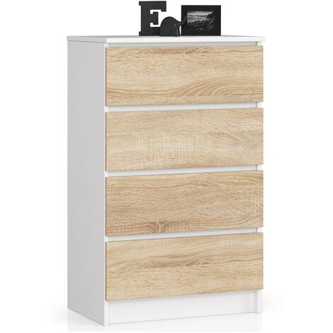 Kommode AKORD K60 Weiß 60 cm 4 Schubladen Front Sonoma-Eiche B60 x H99 x T40 cm