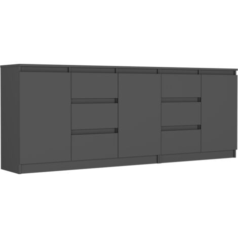 Kommode Anthrazit, 200x33x76 cm - R-200-S6 mit 6 Schubladen