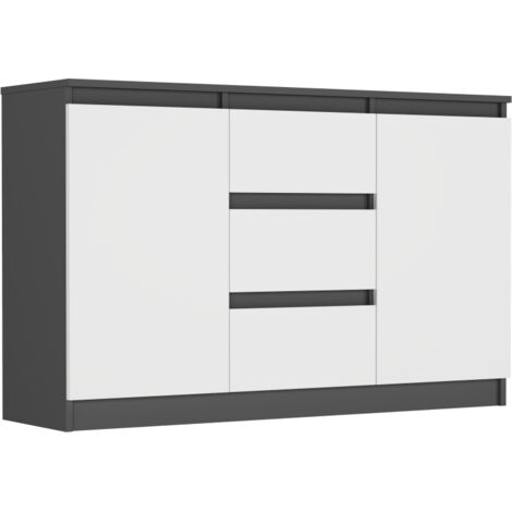 Kommode Anthrazit/Weiß, 120x33x76 cm - R-120-S3 mit 3 Schubladen