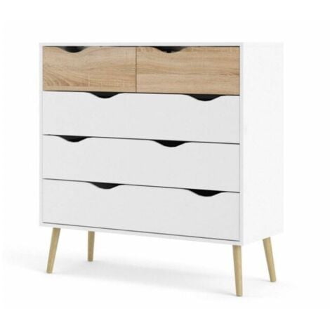 ABITARE Kommode aus -Eiche und Mattweiß mit 5 Schubladen, 101 cm - Gladiolo