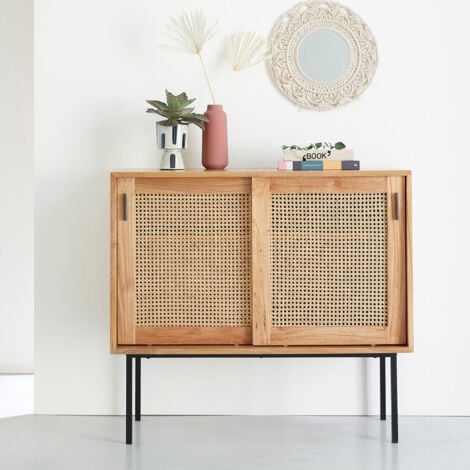Kommode aus massivem Mindi und Rohrgeflecht 100 cm