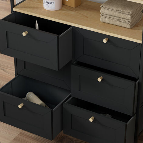 Kommode Belaro, Schwarz, 80 x 95 cm mit 6 Schubladen, Vicco