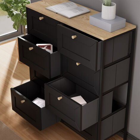 Kommode Belaro, Schwarz, 80 x 95 cm mit 8 Schubladen, Vicco