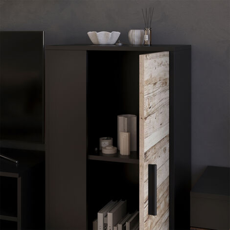 Kommode Berno, Schwarz/Sandeiche, 50.1 x 87.3 cm mit 2 Fächern, Vicco