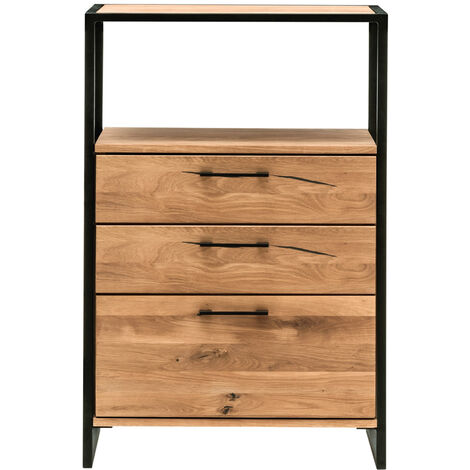 Kommode Eiche massiv geölt FORST-64, inkl. Beleuchtung, B/H/T: ca. 80/108/39 cm