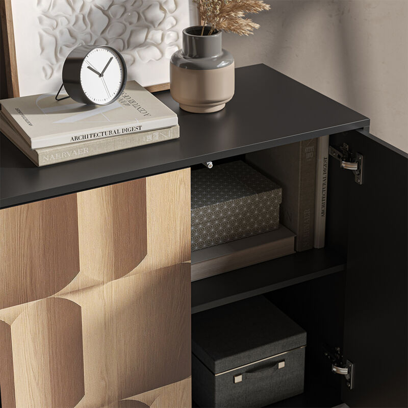 Sideboard Eliza, Schwarz/eiche, 80 X 40 Cm Mit 2 Türen Vicco