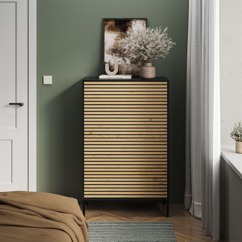 Vicco - Kommode Eliza, Schwarz/eiche, 76 X 120 Cm Mit 5 Schubladen
