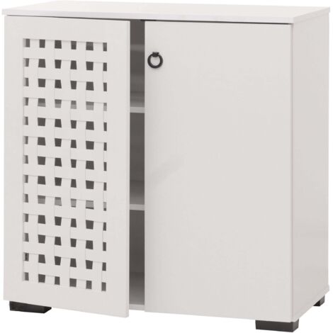 Kommode HHG-355, Sideboard Schrank Anrichte, 3D-Flecht-Design 2 Türen 3 Staufächer Soft-Close, 82x80x37cm weiß