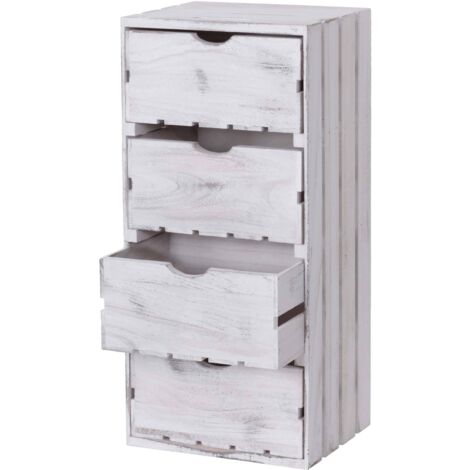 Kommode HHG-519, Schubladenkommode Holzkiste, Shabby-Look Vintage, 4 Schubladen 70x32x26cm weiß