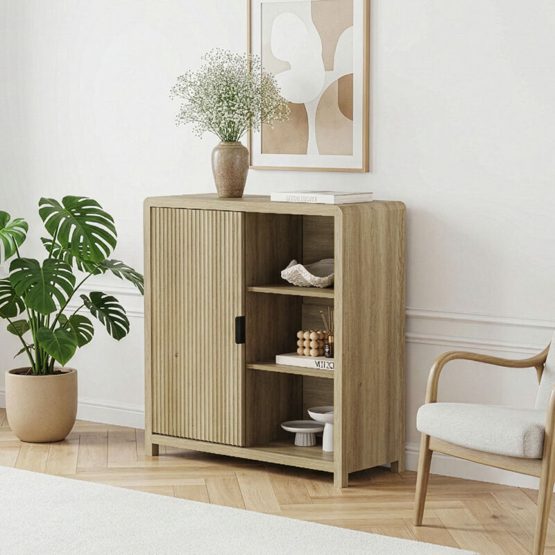 Kommode Lukkodso 82x75x30 Cm Eicheoptik, Mittelhell [en.casa]
