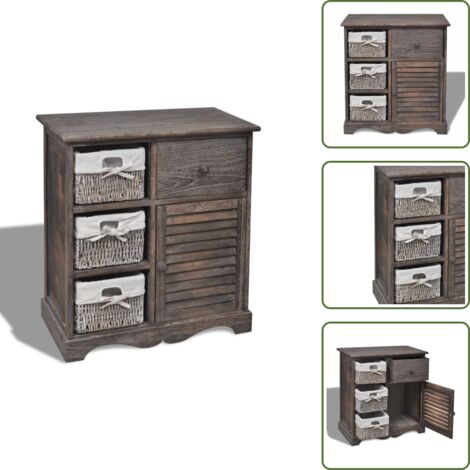 Kommode mit 3 Körben Braun - Holzmöbel - Sideboard - Regal - Wohnzimmer Dekoration - Aufbewahrungsbox