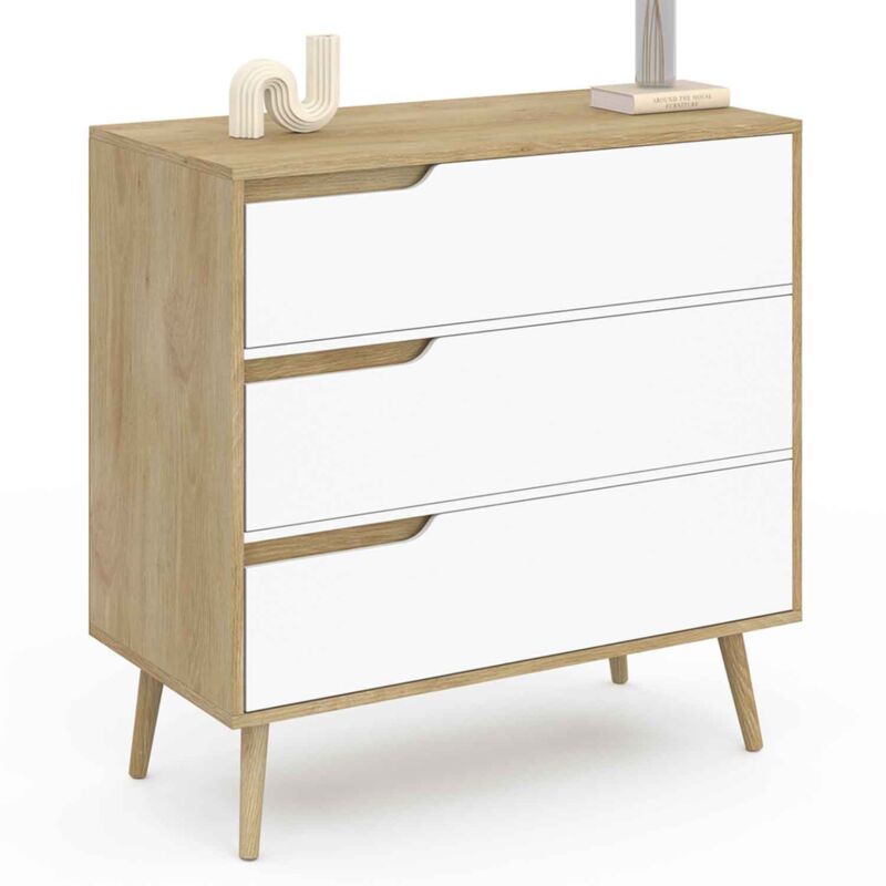 Idmarket Weiß - Kommode Mit 3 Schubladen Helsinki 80 Cm Skandinavisch Holz Und