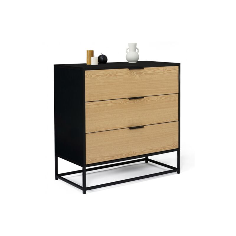 Idmarket Schwarz Kommode Mit 3 Schubladen Nevada 80 Cm Und Holz Industriedesign