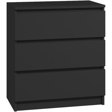 Kommode mit 3 Schubladen Sideboard Schwarz mat Anrichte holz