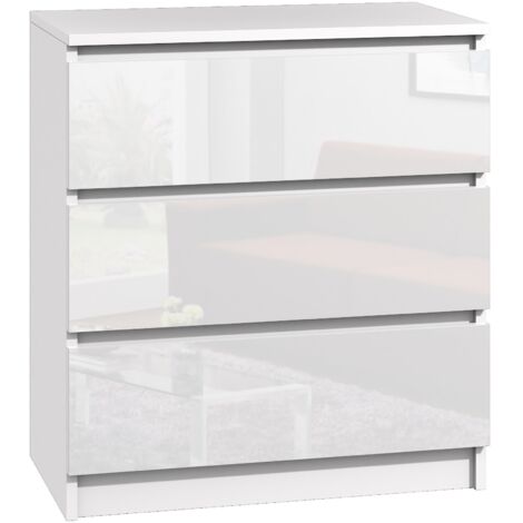 ROE FURNITURE Kommode mit 3 Schubladen Sideboard Weiss Hochglanz Anrichte holz