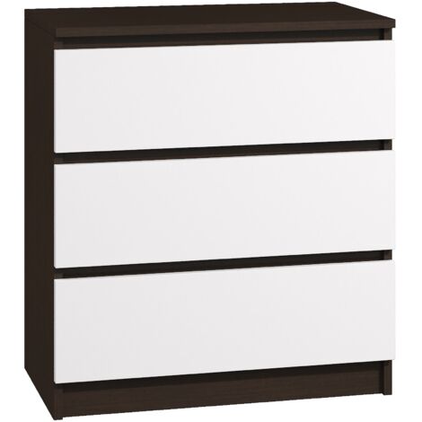 Kommode mit 3 Schubladen Sideboard Wenge Weiss Anrichte holz 70 cm