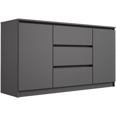 3XE LIVING 3 Schubladen und zwei Türen, Farbe: ANTHRAZITE, A: 140 x 79 x 39 cm, Sideboard Wohnzimmer