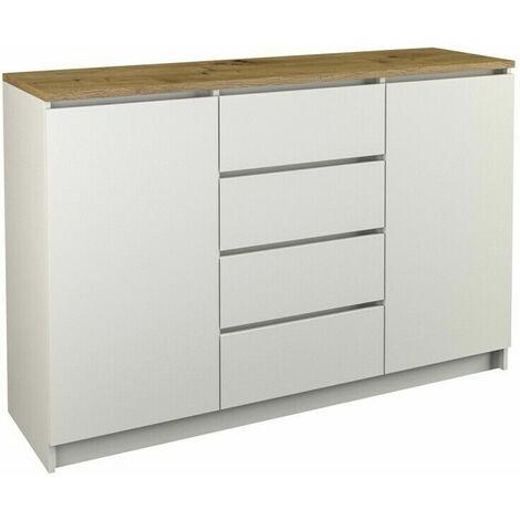 ROE FURNITURE Kommode mit 4 Schubladen 2 Schränke 120cm Klamotenschrank Sideboard Anrichte hol