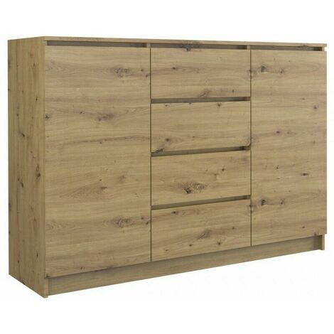 ROE FURNITURE Kommode mit 4 Schubladen 2 Schränke 120cm Klamotenschrank Sideboard artisan