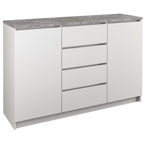 Kommode mit 4 Schubladen 2 Schränke 120cm Klamotenschrank weiss mat