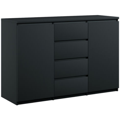 Kommode mit 4 Schubladen 2 Schränke 140cm Klamotenschrank Schwarz mat