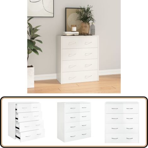 Kommode mit 4 Schubladen 60x30,5x71 cm Hochglanz-Weiß - Kommode - Sideboard - Wohnzimmermöbel - Holzwerkstoff - Weiß
