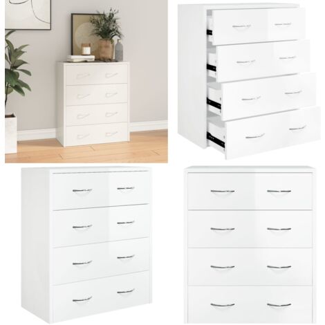 Kommode mit 4 Schubladen 60x30,5x71 cm Hochglanz-Weiß - Kommode - Sideboard - Wohnzimmermöbel - Holzwerkstoff - Weiß - Home & Living