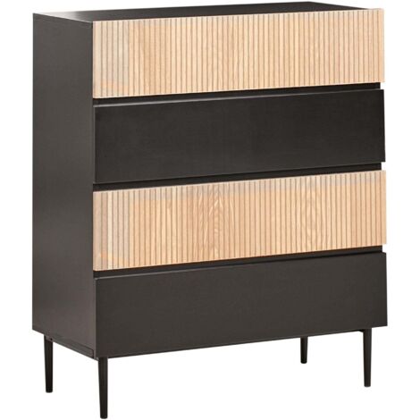 Kommode mit 4 Schubladen BLYTHE Naturfarbene Esche Schwarz
