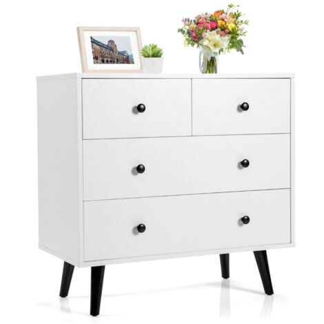 Kommode mit 4 schubladen sideboard aus holz modern aufbewahrungsschrank wei