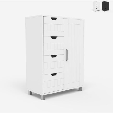 AHD AMAZING HOME DESIGN Kommode mit 4 Schubladen und 2 Regalen für das Badezimmer oder Schlafzimmer Rendel - Weiß