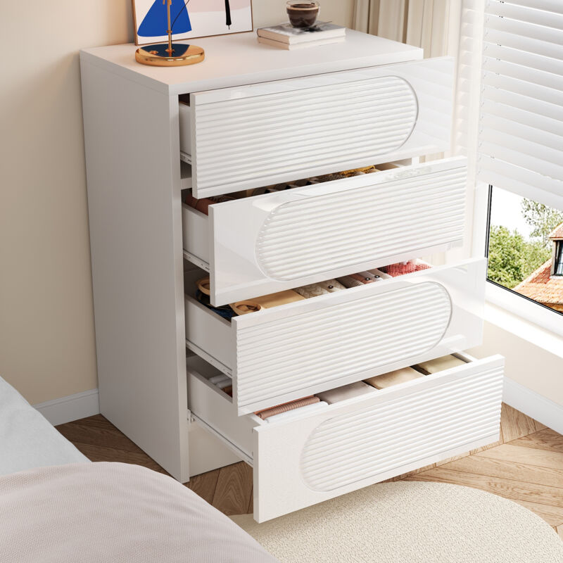 Stilvora Kommode Mit 4 Schubladen Vollauszug, Hochglanz-fronten, Modernes Design, Aus Mdf Und Spanplatte, Weiß, 60×38, 5×85 Cm