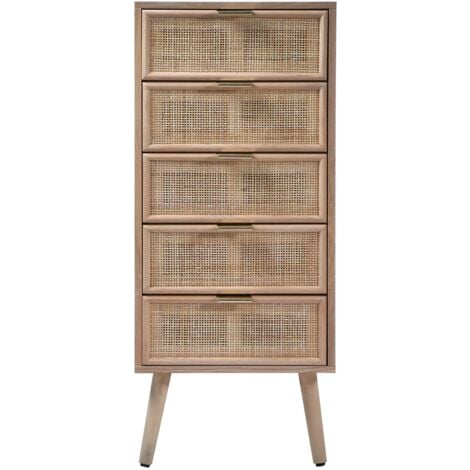 CALICOSY Kommode mit 5 Schubladen und Fronten aus natürlichem Rattan - H100,5 cm - MIYA