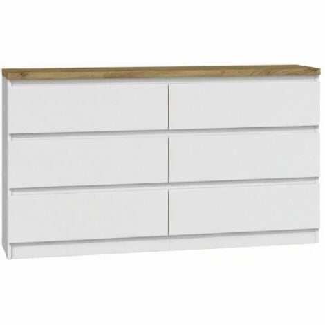 ROE FURNITURE Kommode mit 6 Schubladen 120 weiß matt Lancelot-Platte Sideboard Bella