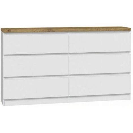 Kommode mit 6 Schubladen 140cm Sideboard Anrichte holz weiss artisan Modern