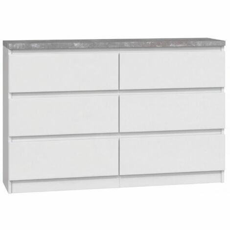 Kommode mit 6 Schubladen 140cm Sideboard Anrichte holz weiss beton Modern