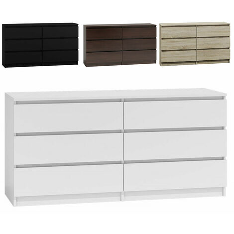 Kommode mit 6 Schubladen 140cm Sideboard Anrichte holz weiß weiß (en)