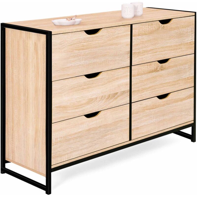 Idmarket Beige - Kommode Mit 6 Schubladen Detroit 115 Cm Industriedesign