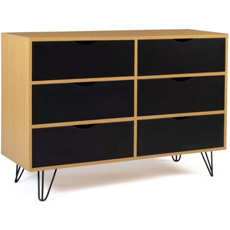 Kommode mit 6 Schubladen im Vintage-Stil NOEMI 110 cm Holz mit Nadelfuß