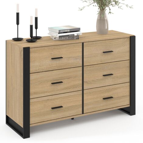 Kommode mit 6 Schubladen ONYX 115 cm Holz und Schwarz